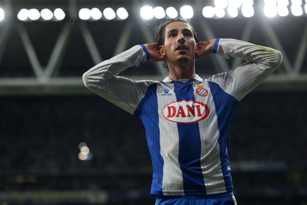 Pere Milla celebrando un gol contra el Mallorca.